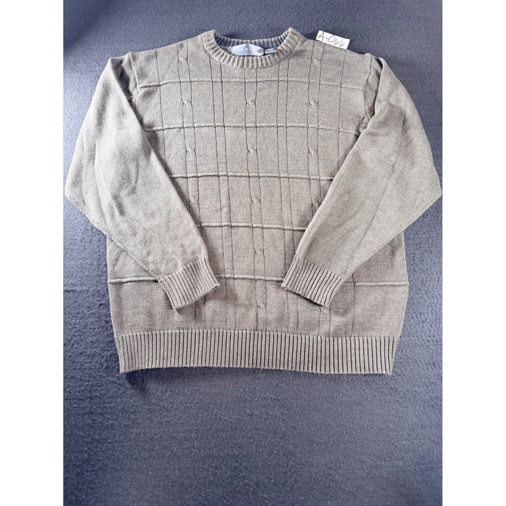 Oscar de la Renta Mens Olive Green Grid Cable Knit Crewneck Sweater XL MAOSR4443
